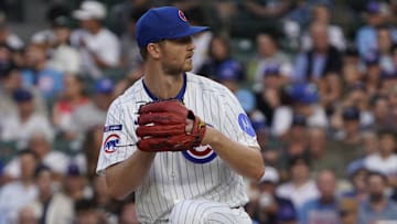Aug 4, 2025; Chicago, Illinois, USA; Chicago Cubs pitcher Michael Soroka (41) throws the ball against the Cincinnati Reds during the first inning at Wrigley Field. Mandatory Credit: David Banks-Imagn Images