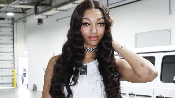 Jun 4, 2024; Chicago, Illinois, USA; Chicago Sky forward Angel Reese arrives for a WNBA game against the New York Liberty at Wintrust Arena. 