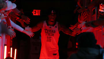 Jan 18, 2025; Lubbock, Texas, USA; Texas Tech Red Raiders forward JT Toppin (15) is introduced before the game against the Arizona Wildcats at United Supermarkets Arena. Mandatory Credit: Michael C. Johnson-Imagn Images