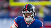 New York Giants quarterback Jaxson Dart (6) runs with the ball during a week 9 game between New York Giants and San Francisco 49ers at MetLife Stadium on Sunday, Nov. 2, 2025.