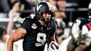 Vanderbilt tight end Eli Stowers (9) runs in a touchdown against Ball State during the second quarter at FirstBank Stadium in Nashville, Tenn., Saturday, Oct. 19, 2024.