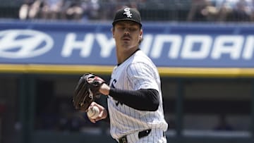 Chicago White Sox pitcher Drew Thorpe (33) throws against the Kansas City Royals during the first inning at Guaranteed Rate Field in 2024.