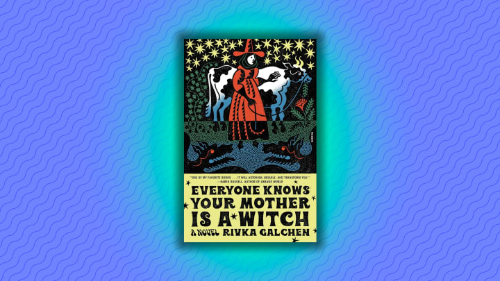 The cover of ‘Everyone Knows Your Mother Is a Witch’ on a blue background