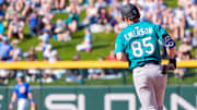 Seattle Mariners infielder Colt Emerson runs after hitting a home run during a spring training game against the Chicago Cubs on March 8 at Sloan Park.