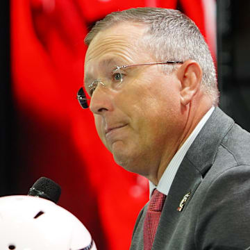 Jul 8, 2025; Frisco, TX, USA; Cincinnati head coach Scott Satterfield addresses the media during 2025 Big 12 Football Media Days at The Star. Mandatory Credit: Raymond Carlin III-Imagn Images