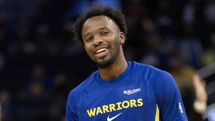 Oct 17, 2025; San Francisco, California, USA; Golden State Warriors guard LJ Cryer shares a laugh while warming up before facing the Los Angeles Clippers at Chase Center. Mandatory Credit: D. Ross Cameron-Imagn Images