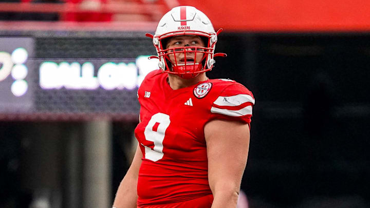 Oct 28, 2023; Lincoln, Nebraska, USA; Nebraska Cornhuskers defensive lineman Ty Robinson (9) during the third quarter against the Purdue Boilermakers at Memorial Stadium. 