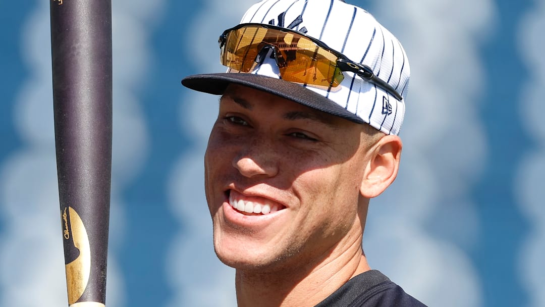 Aaron Judge smiles ahead of the New York Yankees' 2025 Opening Day.