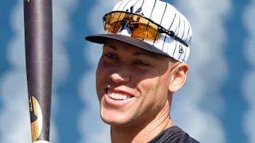 Aaron Judge smiles ahead of the New York Yankees' 2025 Opening Day.