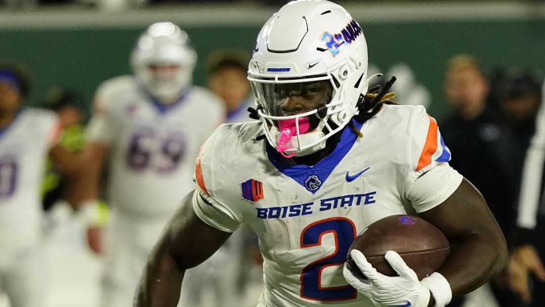 Oct 14, 2023; Fort Collins, Colorado, USA;  Boise State Broncos running back Ashton Jeanty (2) carries for a first down in the first quarter against the Colorado State Rams at Sonny Lubick Field at Canvas Stadium. Mandatory Credit: Michael Madrid-USA TODAY Sports