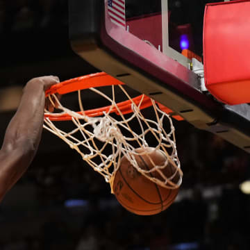 Oct 25, 2023; Miami, Florida, USA; Miami Heat center Thomas Bryant (31) dunks the ball against the Detroit Pistons during the first second half at Kaseya Center. Mandatory Credit: Jasen Vinlove-USA TODAY Sports