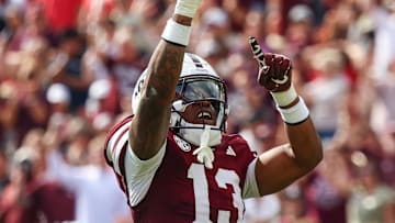Nov 8, 2025; Starkville, Mississippi, USA; Mississippi State Bulldogs defensive back Jahron Manning (13) reacts against the Georgia Bulldogs during the first half at Davis Wade Stadium at Scott Field. Mandatory Credit: Wesley Hale-Imagn Images