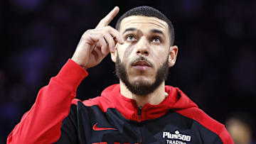 Oct 16, 2024; Chicago, Illinois, USA; Chicago Bulls guard Lonzo Ball (2) reacts before a game against the Minnesota Timberwolves at United Center. Mandatory Credit: Kamil Krzaczynski-Imagn Images