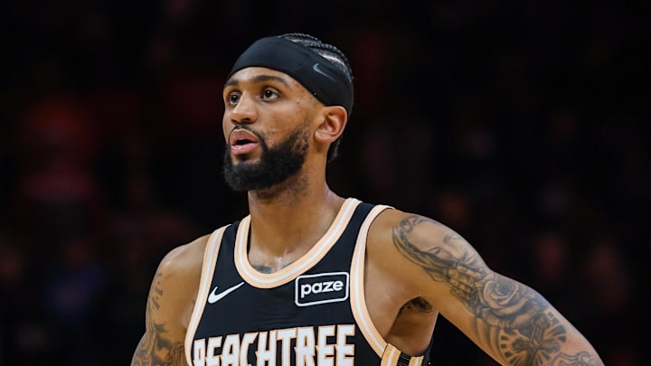 Jan 19, 2026; Atlanta, Georgia, USA; Atlanta Hawks guard Nickeil Alexander-Walker (7) during the game against the Milwaukee Bucks during the fourth quarter at State Farm Arena. Mandatory Credit: Jordan Godfree-Imagn Images