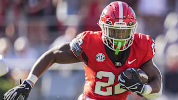 Oct 12, 2024; Athens, Georgia, USA; Georgia Bulldogs running back Branson Robinson (22) runs against the Mississippi State Bulldogs at Sanford Stadium. Mandatory Credit: Dale Zanine-Imagn Images