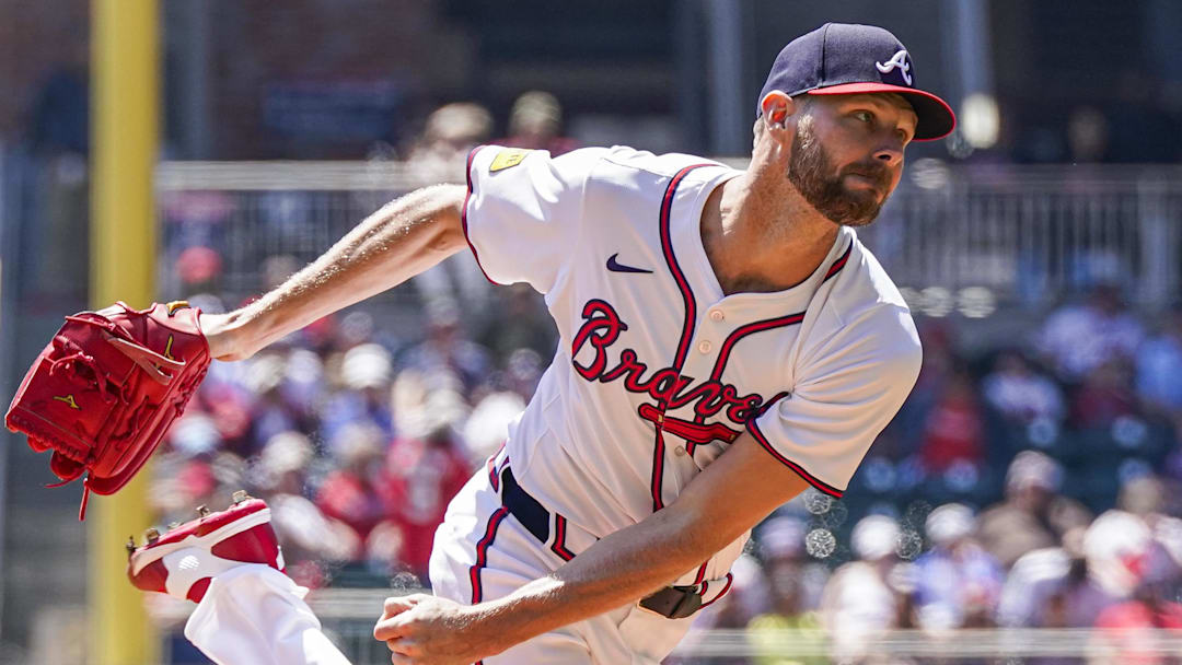 Apr 7, 2024; Cumberland, Georgia, USA; Atlanta Braves starting pitcher Chris Sale (51) pitches