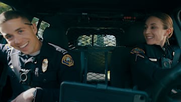 Troian Bellisario (Traci Harmon) & Brandon Larracuente (Alex Diaz) in On Call.