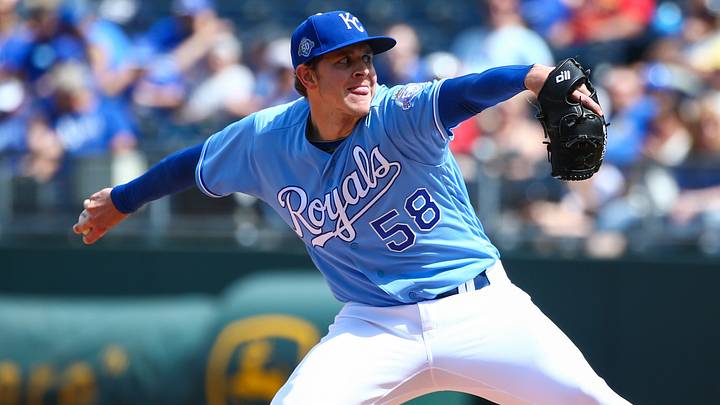 May 3, 2018; Kansas City, MO, USA; Kansas City Royals relief pitcher Scott Barlow (58) pitches against the Detroit Tigers in the sixth inning at Kauffman Stadium. Mandatory Credit: Jay Biggerstaff-USA TODAY Sports