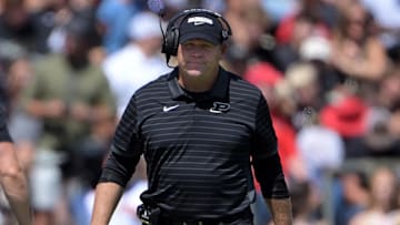 Purdue Boilermakers head coach Barry Odom walks on the sidelines