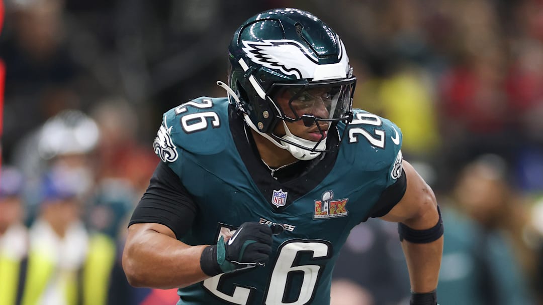 Former Penn State and current Philadelphia Eagles running back Saquon Barkley during Super Bowl LIX