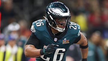 Former Penn State and current Philadelphia Eagles running back Saquon Barkley during Super Bowl LIX