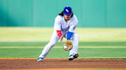 Oklahoma City Dodgers infielder Bryson Brigman (17) fields a ground ball during a Minor League Baseball game between the Oklahoma City Dodgers and the Las Vegas Aviators at Chickasaw Bricktown Ballpark in Oklahoma City on Wednesday, June 21, 2023.