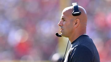 Oct 13, 2019; Los Angeles, CA, USA; San Francisco 49ers defensive coordinator Robert Saleh looks on during the second half against the Los Angeles Rams at Los Angeles Memorial Coliseum. Mandatory Credit: Orlando Ramirez-Imagn Images