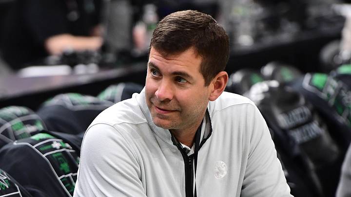 Apr 2, 2025; Boston, Massachusetts, USA; Boston Celtics general manager Brad Stevens prior to a game against the Miami Heat at TD Garden. Mandatory Credit: Bob DeChiara-Imagn Images