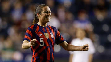 USWNT's Kelley O'Hara celebrates against Uzbekistan