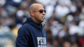 Apr 13, 2024; University Park, PA, USA; Penn State Nittany Lions head coach James Franklin during the second quarter of the Blue White spring game at Beaver Stadium. The White team defeated the Blue team 27-0. Mandatory Credit: Matthew O'Haren-USA TODAY Sports