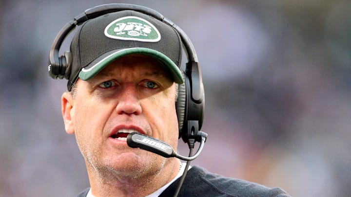 Former Jets head coach Ryan coaches against the New England Patriots in 2014.