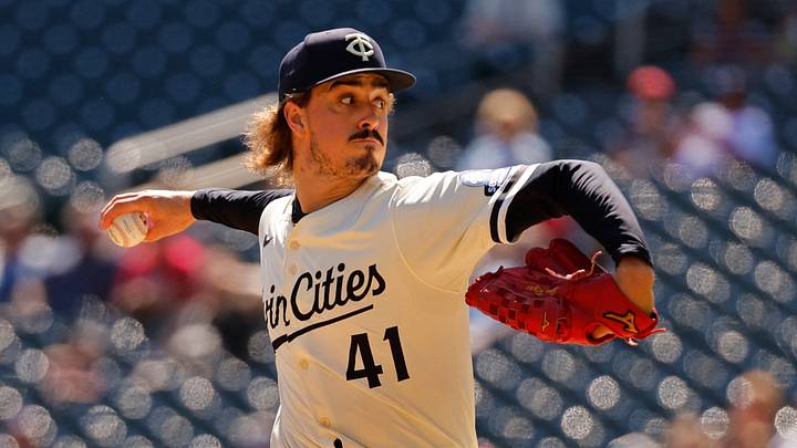 Aug 31, 2025; Minneapolis, Minnesota, USA; Minnesota Twins starting pitcher Joe Ryan (41) throws to the San Diego Padres in the second inning at Target Field. Mandatory Credit: Bruce Kluckhohn-Imagn Images