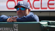 Aug 17, 2025; San Francisco, California, USA; Tampa Bay Rays manager Kevin Cash (16) looks on against the San Francisco Giants during the seventh inning at Oracle Park. 