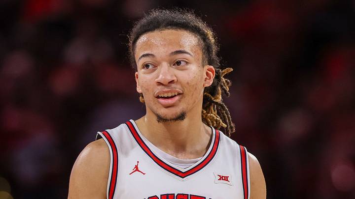 Houston Cougars guard Kingston Flemings (4) reacts against the Baylor Bears at Fertitta Center on March 4, 2026.