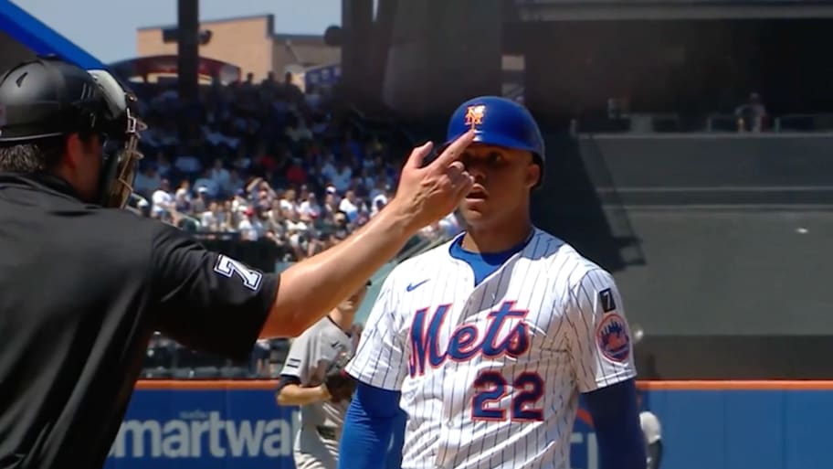 Juan Soto was shocked by a late strike call from umpire John Bacon. | @SNYTV