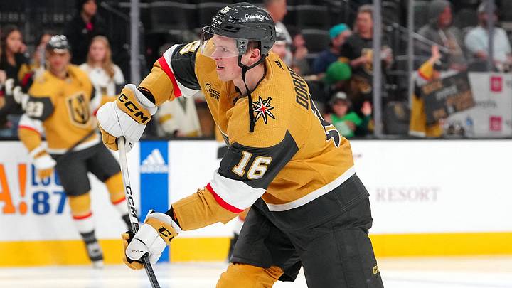 Jan 6, 2024; Las Vegas, Nevada, USA; Vegas Golden Knights left wing Pavel Dorofeyev (16) warms up before the start of a game against the New York Islanders at T-Mobile Arena. Mandatory Credit: Stephen R. Sylvanie-USA TODAY Sports Jan 6, 2024; Las Vegas, Nevada, USA; Vegas Golden Knights left wing Pavel Dorofeyev (16) warms up before the start of a game against the New York Islanders at T-Mobile Arena. Mandatory Credit: Stephen R. Sylvanie-USA TODAY Sports
