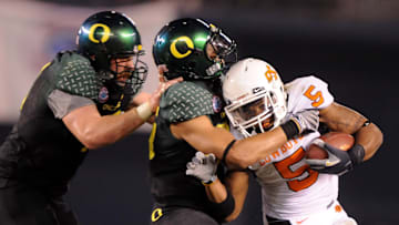 Duck disruptor: In 2008 Nick Reed set Oregon's single-season record for sacks with 18, leading the nation with five fumble recoveries. He now flies jets for the U.S. Air Force. Mandatory Credit: Kirby Lee/Image of Sport-Imagn Images