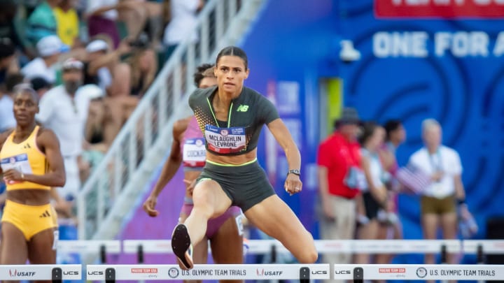 McLaughlin-Levrone sets a world record of 50.65 in the women’s 400-meter hurdles during the final day of the U.S. Olympic Track and Field trials on Sunday at Hayward Field in Eugene, Ore.