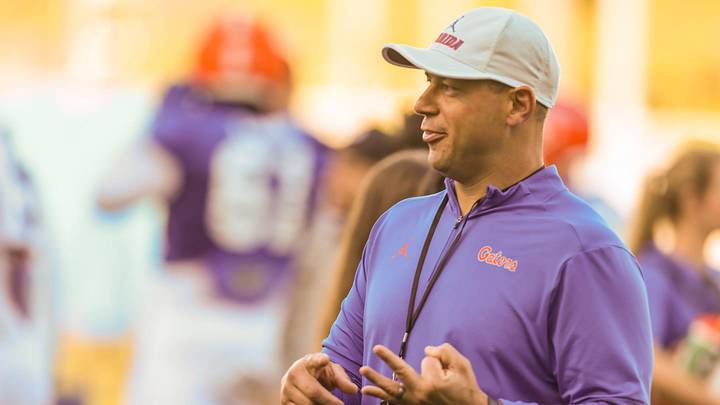 Florida head coach Jon Sumrall keeps on eye drills during UF spring practice at Sanders Practice Fields in Gainesville, FL on Tuesday, March 10, 2026. [Alan Youngblood/Gainesville Sun]