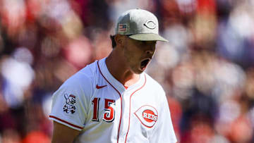 Cincinnati Reds relief pitcher Emilio Pagan (15) reacts