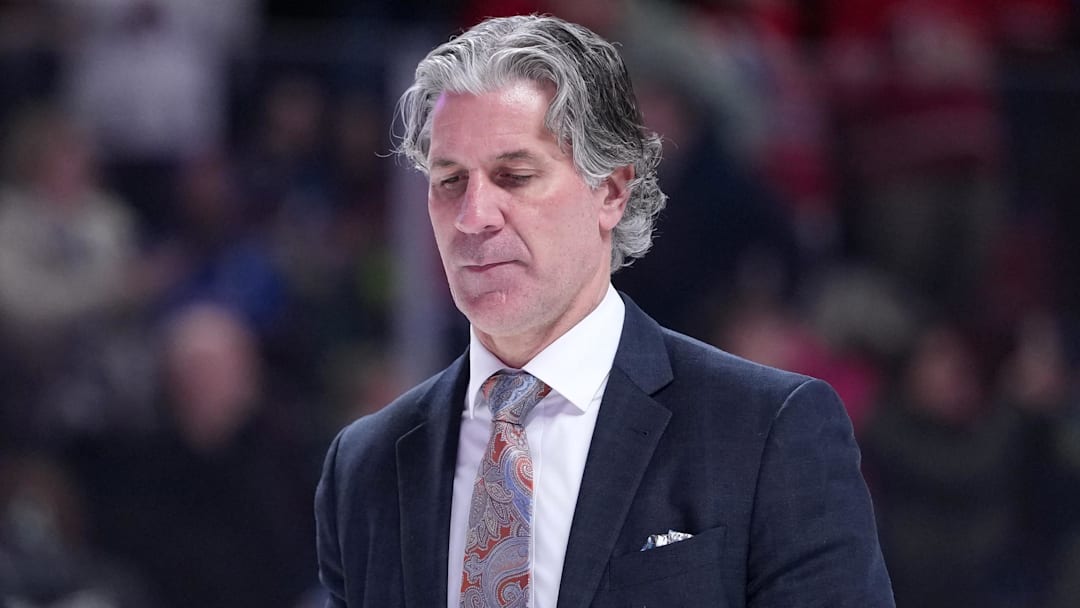 Jan 29, 2026; Montreal, Quebec, CAN;  Colorado Avalanche head coach Jared Bednar leaves the ice after the defeat against the Montreal Canadiens at the Bell Centre. Mandatory Credit: Eric Bolte-Imagn Images