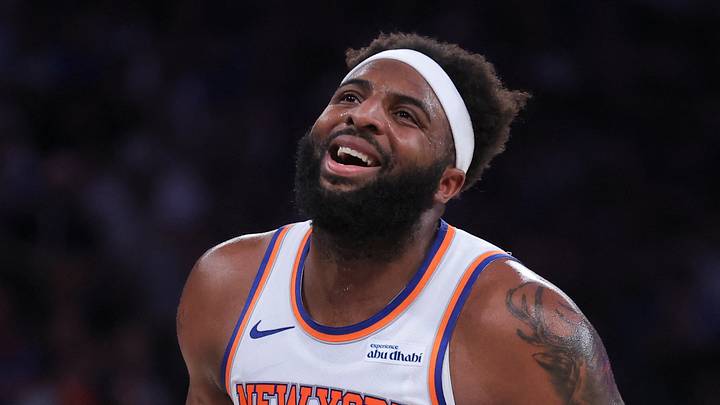 May 19, 2026; New York, New York, USA; New York Knicks center Mitchell Robinson (23) reacts to missing a free throw against the Cleveland Cavaliers during the third quarter of game one of the eastern conference finals during the 2026 NBA playoffs at Madison Square Garden. Mandatory Credit: Brad Penner-Imagn Images