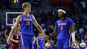 Florida Gators forward Thomas Haugh (10) and guard Boogie Fland (0) could hear their names called in next year's NBA Draft.