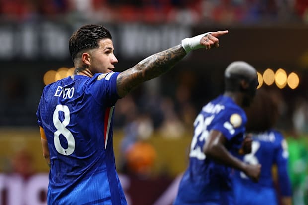 Enzo Fernández celebrates scoring for Chelsea
