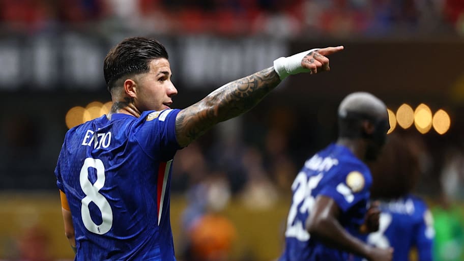 Enzo Fernández celebrates scoring for Chelsea