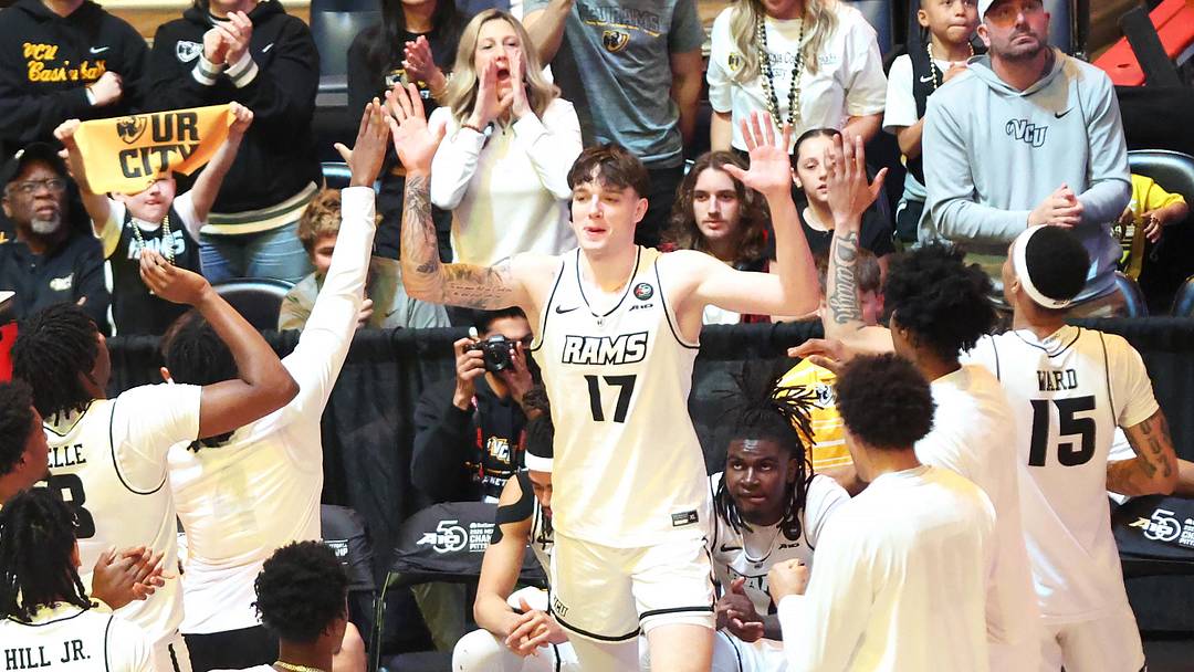 Mar 15, 2026; Pittsburgh, PA, USA;  VCU Rams forward Lazar Djokovic (17) during player introductions against the Dayton Flyers in the Atlantic 10 Conference Tournament Championship game at PPG Paints Arena. Mandatory Credit: Charles LeClaire-Imagn Images