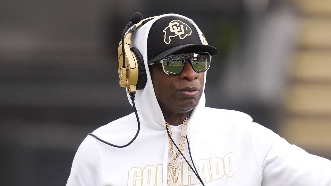 Apr 11, 2026; Boulder, CO, USA; Colorado Buffaloes head coach Deion Sanders during the spring game at Folsom Field. Apr 11, 2026; Boulder, CO, USA; Colorado Buffaloes head coach Deion Sanders during the spring game at Folsom Field.