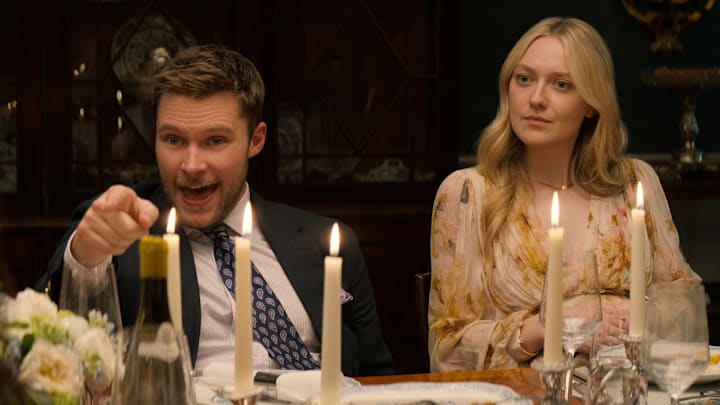 The Perfect Couple. (L to R) Jack Reynor as Thomas Winbury, Dakota Fanning as Abby Winbury in episode 103 of The Perfect Couple. Cr. Courtesy of Netflix © 2024