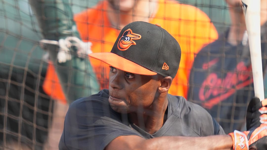 Jul 18, 2023; Baltimore, Maryland, USA; Baltimore Orioles first round draft pick Enrique Bradfield Jr. takes batting practice prior to the game against the Los Angeles Dodgers at Oriole Park at Camden Yards. 