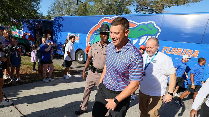 Florida Head Coach Jon Sumrall greats fans as he heads to the locker room during Gator Walk before the Orange and Blue game at Steve Spurrier Field at Ben Hill Griffin Stadium in Gainesville, FL on Saturday, April 11, 2026. [Alan Youngblood/Gainesville Sun]
